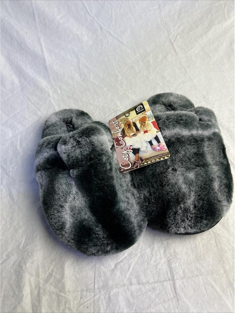 Cobian Minou Mule Slippers Women 9 Slip Ons Mules Black Faux Fur